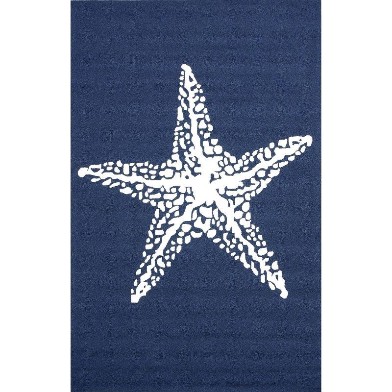 Navy Starfish Hand Hooked Synthetic 2x4 Indoor/Outdoor Rug