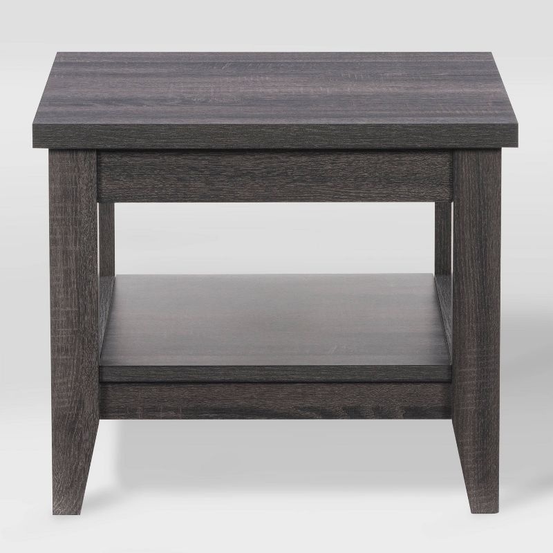 Mid-Century Dark Gray Wood Square Side Table with Shelf