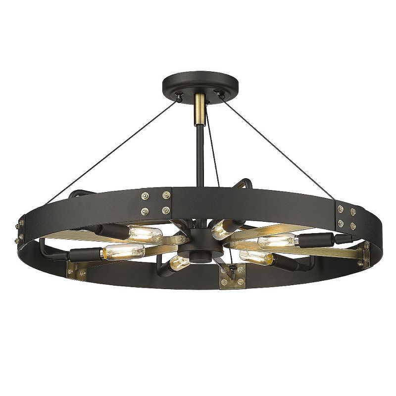 Natural Black and Aged Brass Glass Semi-Flush Mount Light