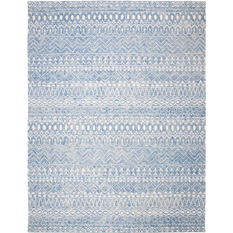 Handmade Tufted Wool Area Rug in Blue/Ivory, 8' x 10'