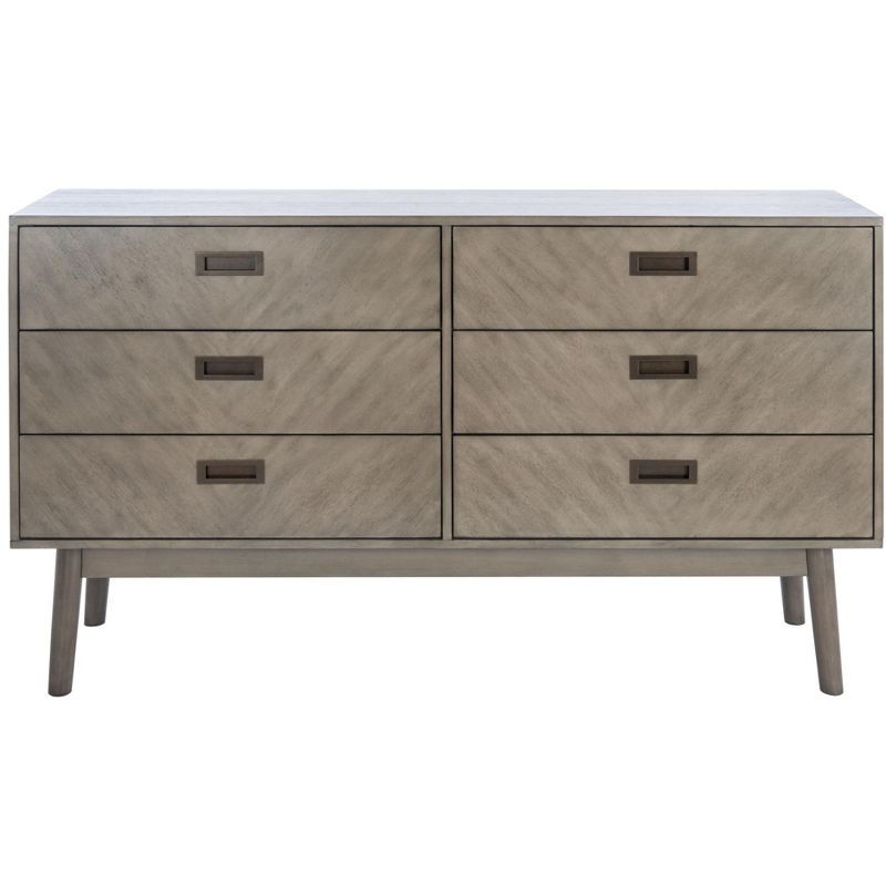 Mid-Century Modern Light Grey 6-Drawer Solid Wood Dresser