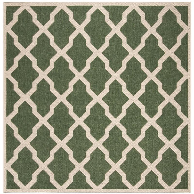 Green and Creme Geometric Indoor/Outdoor Square Rug