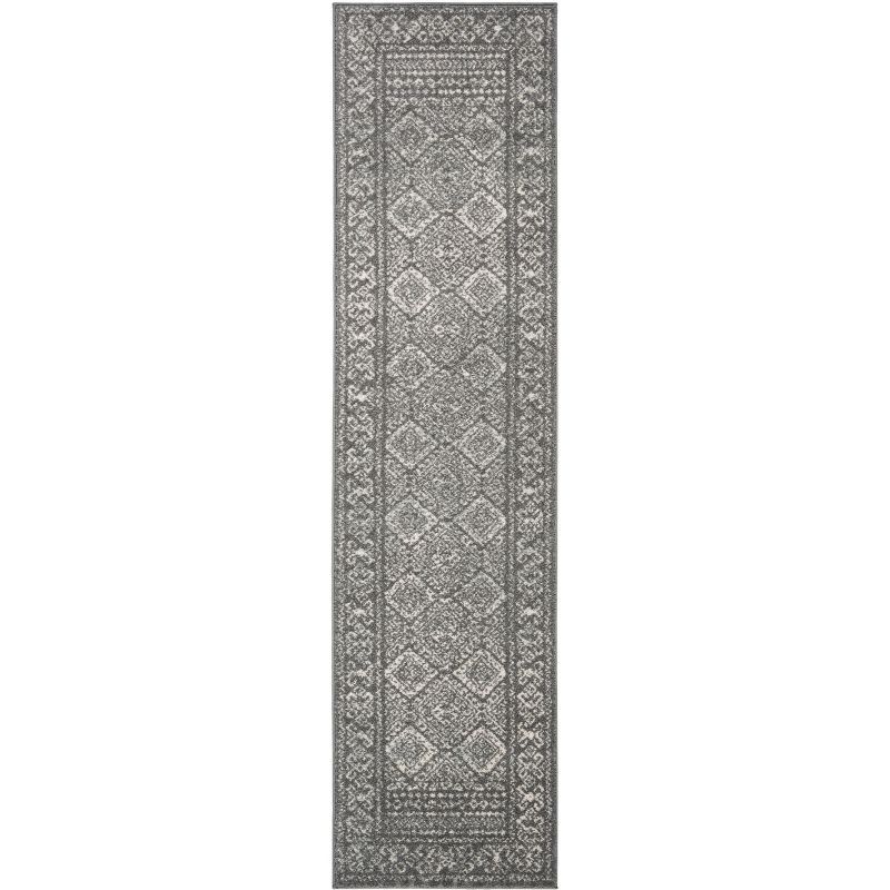 Dark Grey and Ivory Synthetic Runner Rug, 2' x 7'