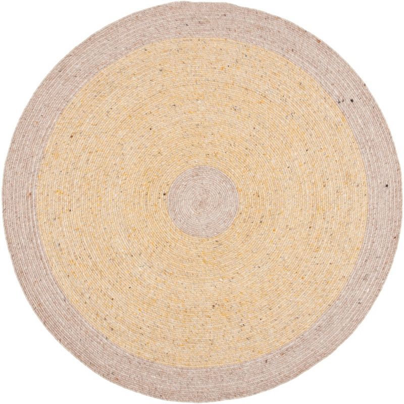 Handmade Gold and Beige Round Wool Braided Rug