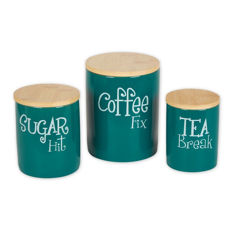 Teal Ceramic Rectangular Airtight Canister Set with Bamboo Lids