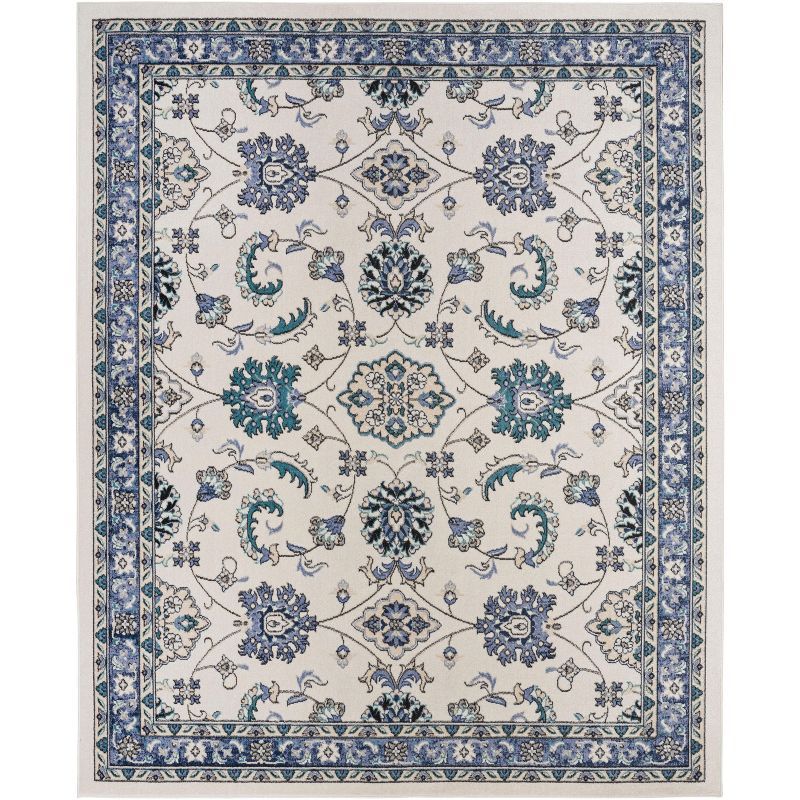 Ivory Blue 10' x 14' Synthetic Rectangular Rug