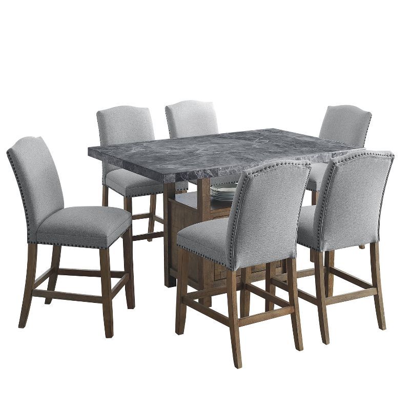 Grayson Gray Marble and Driftwood 7-Piece Counter Dining Set