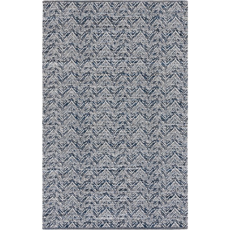 Navy and White Handmade Wool Chevron Area Rug, 5' x 8'