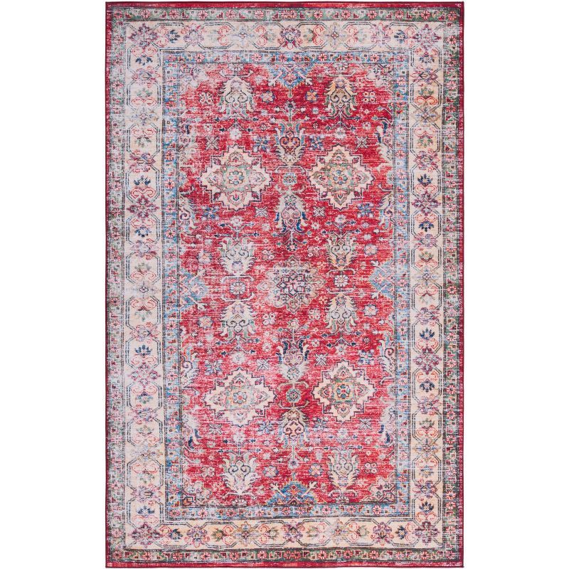 Rust and Beige 9' x 12' Machine Washable Synthetic Area Rug