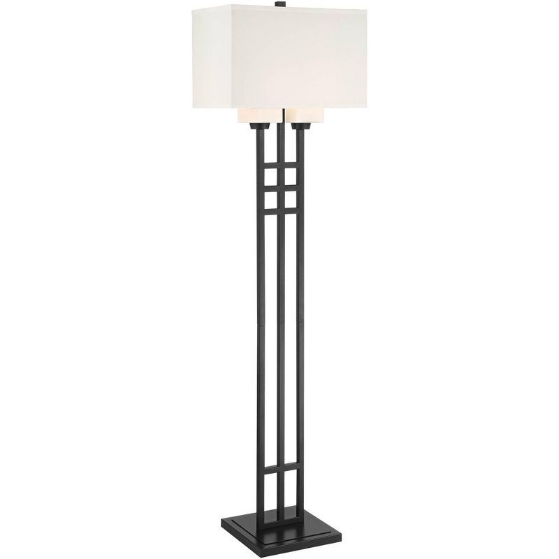 Winslow Matte Black Industrial Floor Lamp with White Linen Shade