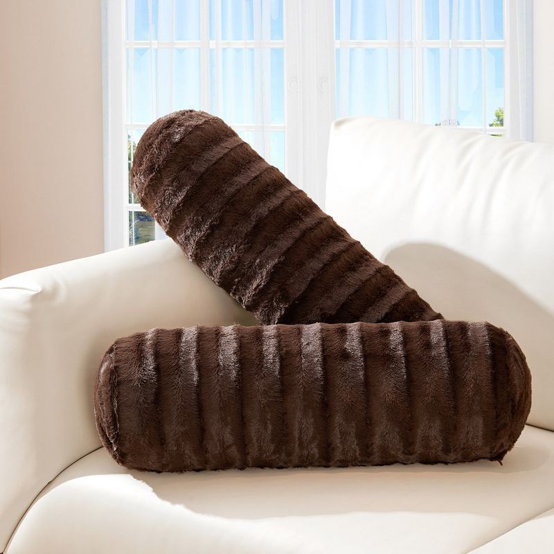 Brown Faux Fur Bolster Pillow Set for Lumbar Support