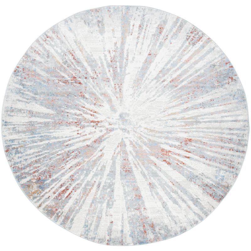 Amelia Hand-Knotted Grey & Rust Round Synthetic Rug