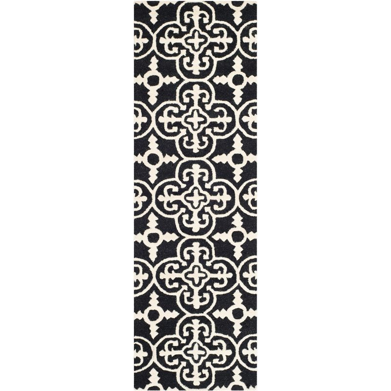 Black and Ivory Hand-Tufted Wool Geometric Runner Rug