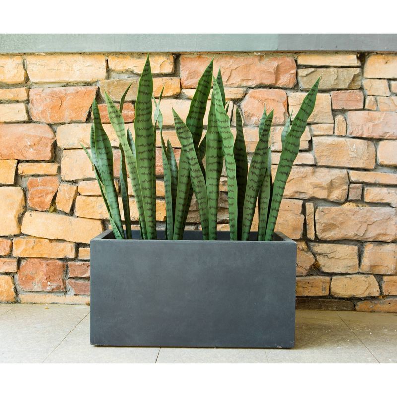 Charcoal Gray Rectangular Concrete Fiberglass Planter Box