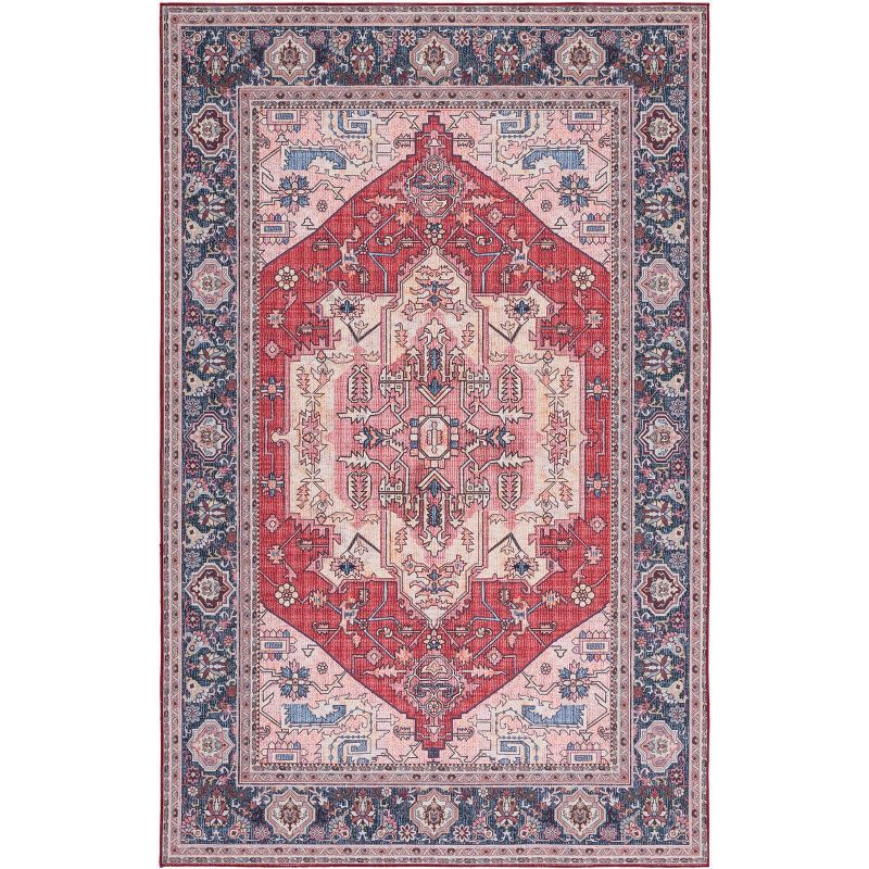 Tucson Red and Navy Washable Synthetic Area Rug