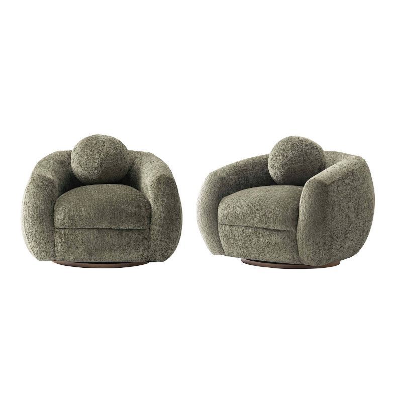 Tribeca Olive Green Chenille Swivel Accent Chairs with Wood Base, Set of 2