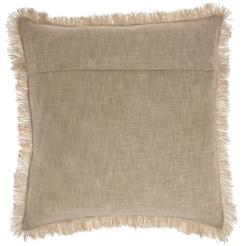 Taupe Stonewash Cotton Throw Pillow with Fringe Edges, 22" x 22"