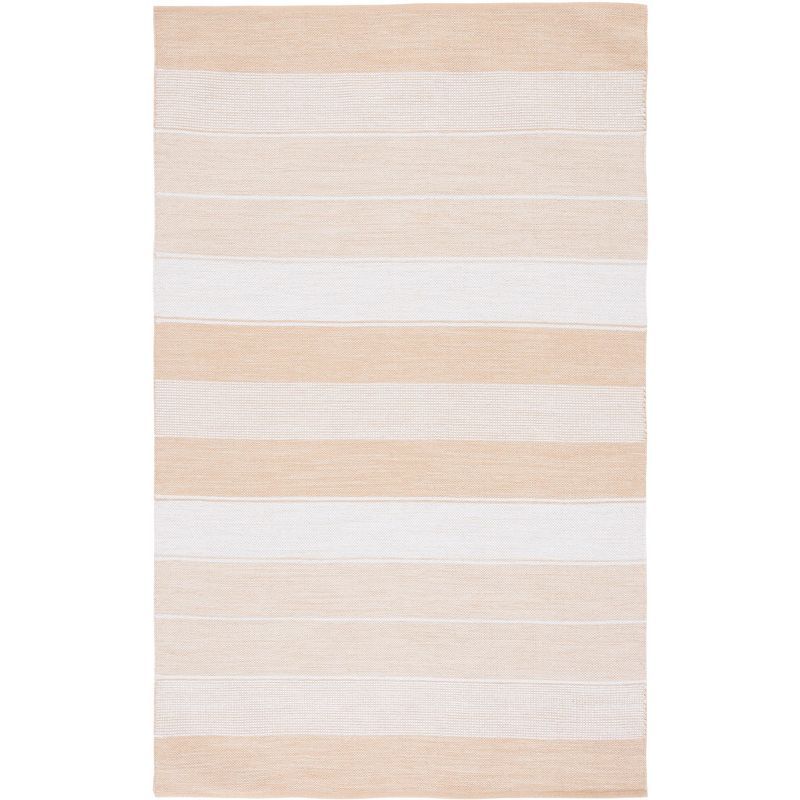 Ivory and Gold Striped Kilim 3' x 5' Wool Cotton Rug