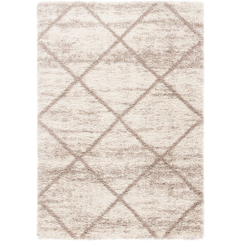 Ivory and Beige Geometric Shag Area Rug 5'3" x 7'6"