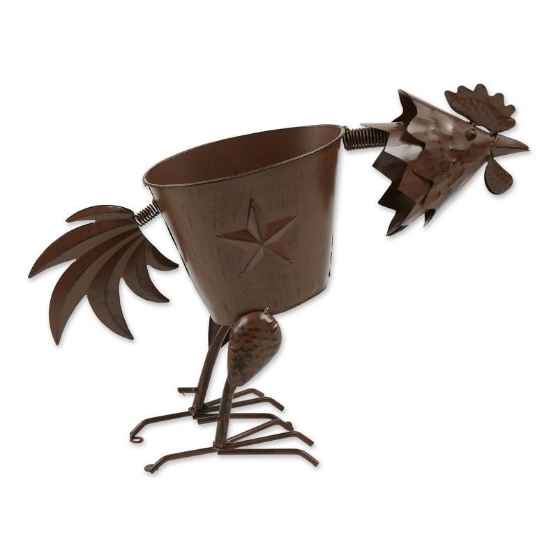 Brown Iron Pecking Rooster Planter for Indoor/Outdoor Use