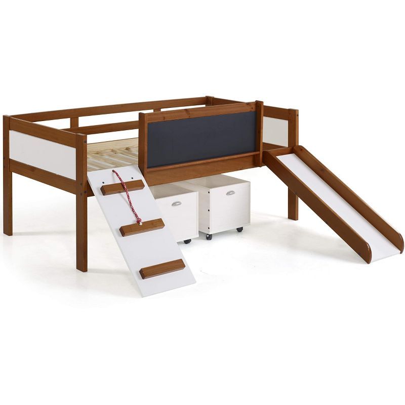 Espresso Pine Twin Loft Bed with Storage and Slide