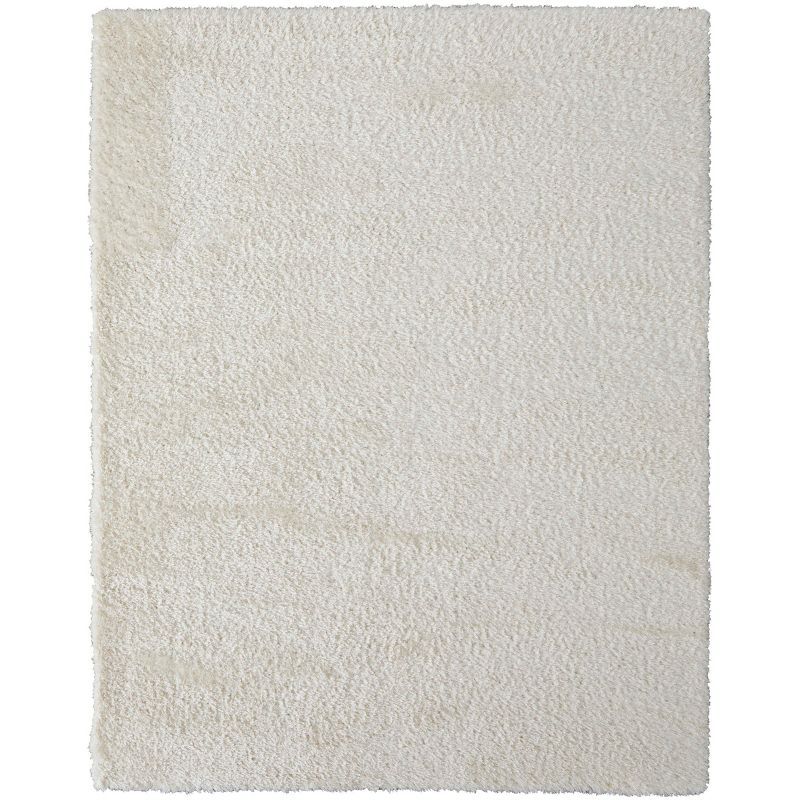 White Rectangular Shag Stain-Resistant Synthetic Rug 2' x 3'