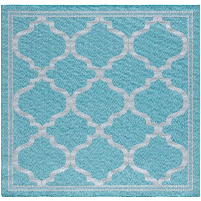 Aqua and Grey Geometric Square Indoor/Outdoor Rug