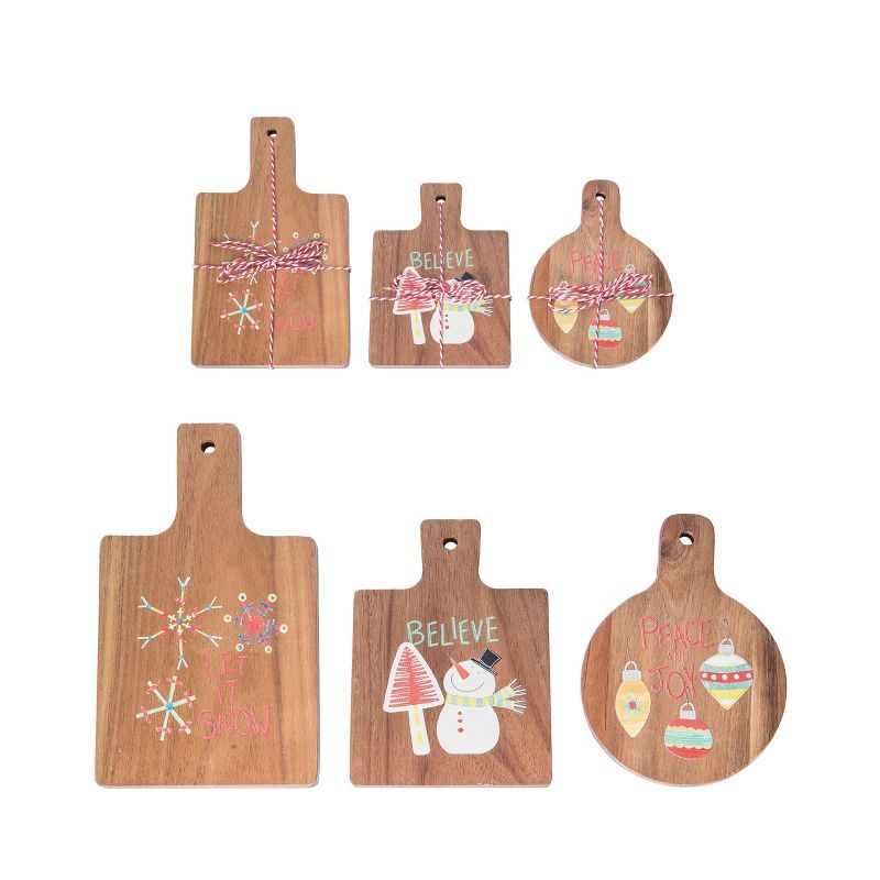 Festive Multicolor Wood Christmas Cheese Boards Set of 6