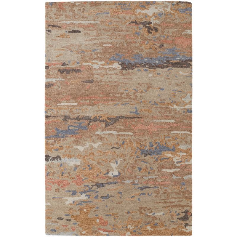 Beige and Blue Abstract Wool 2' x 3' Tufted Rug