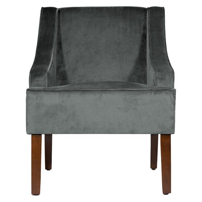 Gray Velvet Swoop Arm Accent Chair with Wood Legs