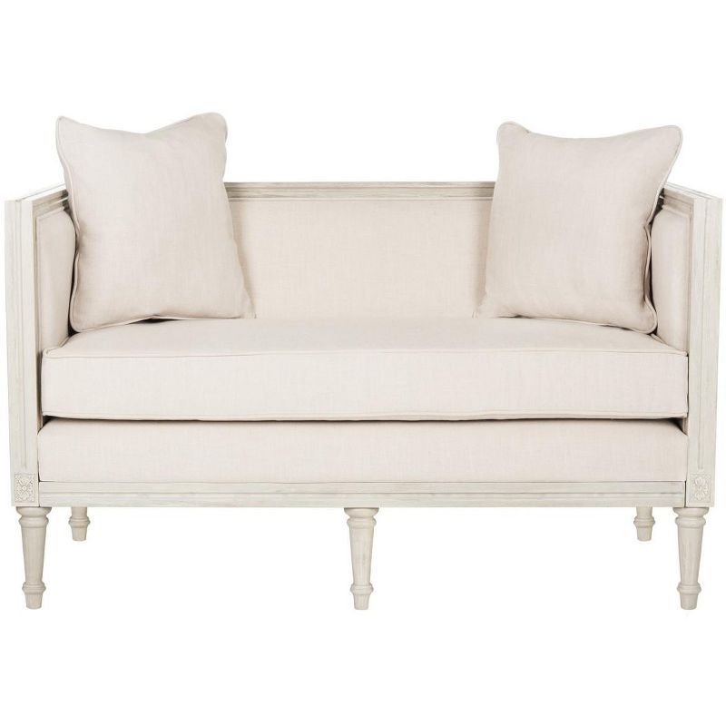 Leandra 53" Gray Linen and Wood Stationary Settee