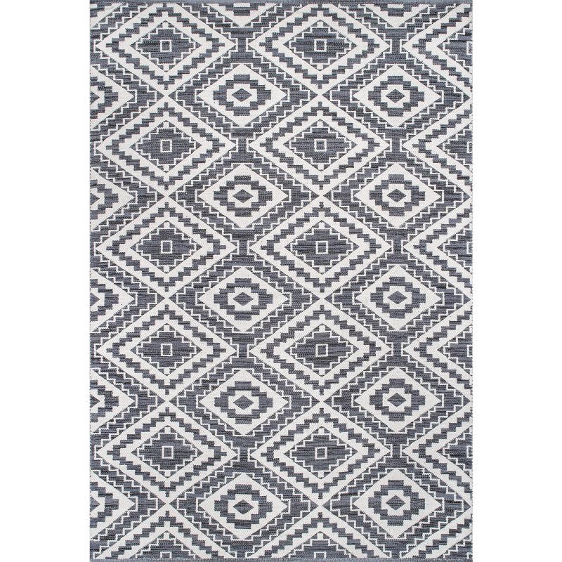 Reversible Geometric Trellis 9' x 12' Gray Cotton Area Rug