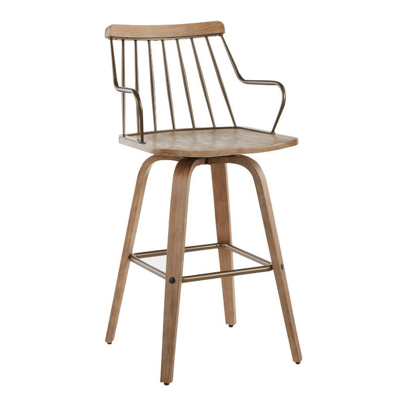 Preston White Washed Wood and Metal Swivel Counter Stool