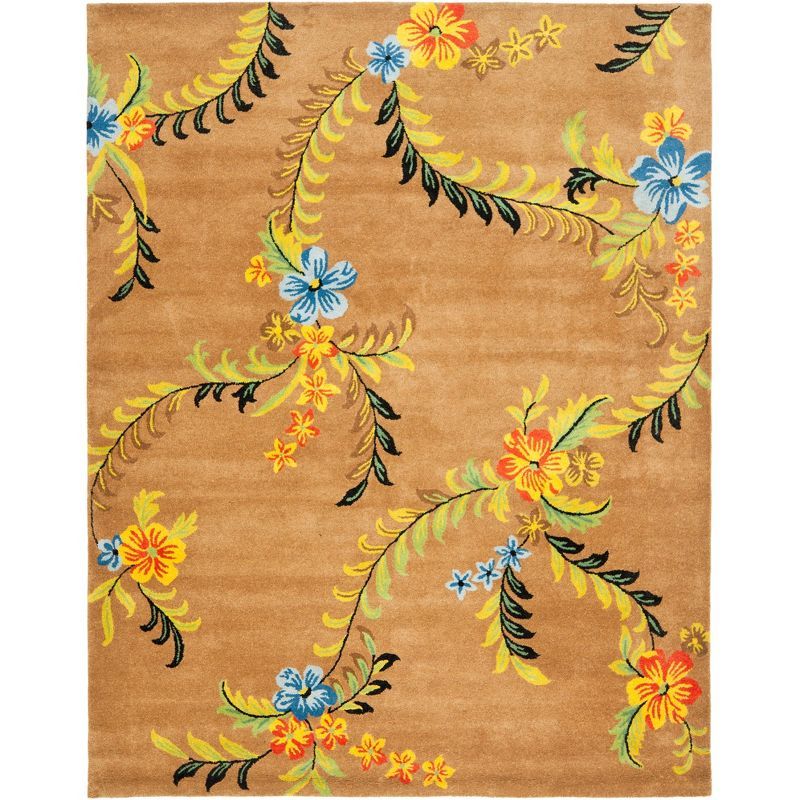 Hand-Tufted Floral Brown Wool and Viscose Area Rug