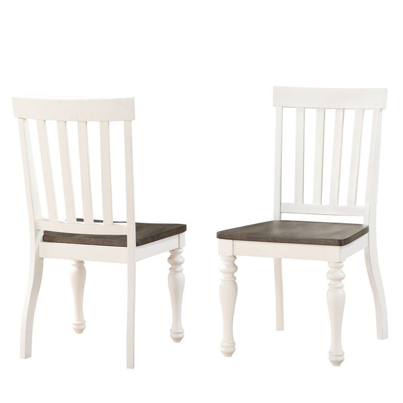 Joanna Two-Tone Ivory and Charcoal Hardwood Slat Side Chair, Set of 2