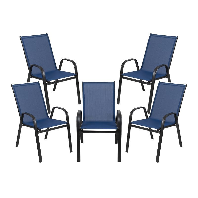 Navy High-Back Metal Frame Outdoor Dining Chair