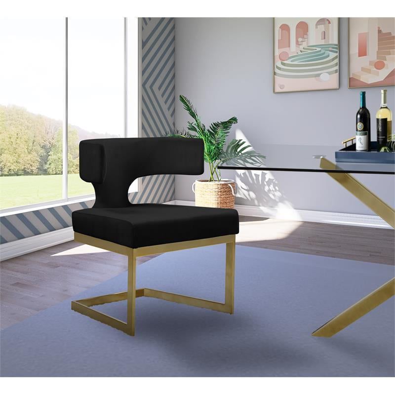 Sumptuous Black Velvet and Gold Metal Contemporary Dining Chair