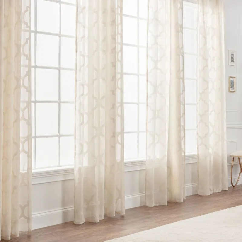 Beige Sheer Light-Filtering Polyester Rod Pocket Curtains, 52" x 63"