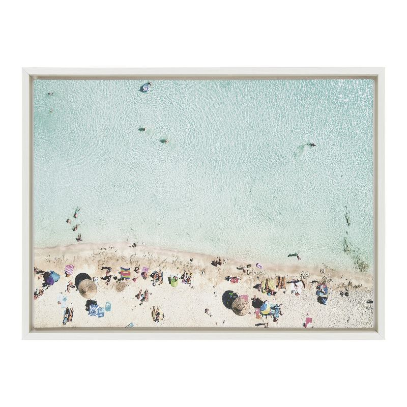 Turquoise Beach Aerial View Framed Canvas Print, 18x24, White