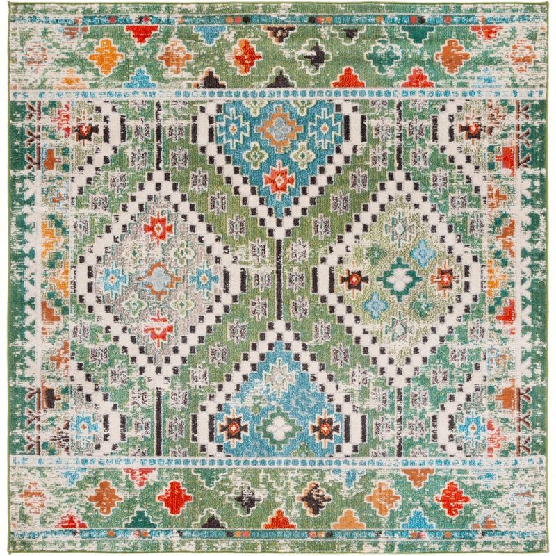 Madison 6'7" Square Blue and Green Cotton Area Rug