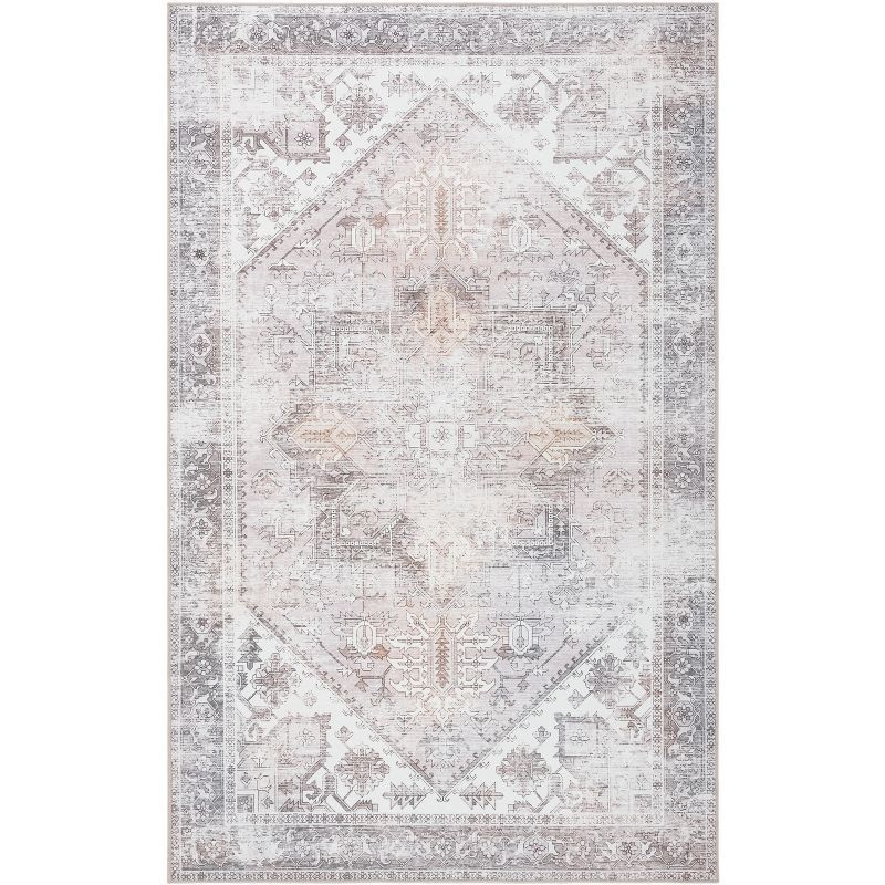 Beige and Gray 5' x 8' Machine Washable Area Rug