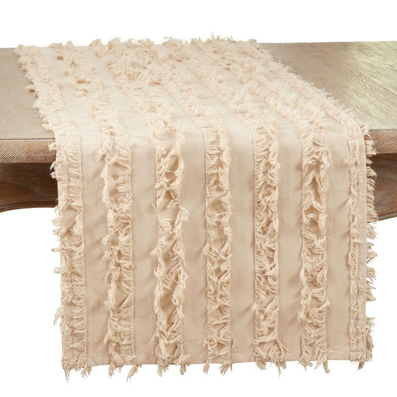 Natural Cotton Linen Fringe Stripe Table Runner