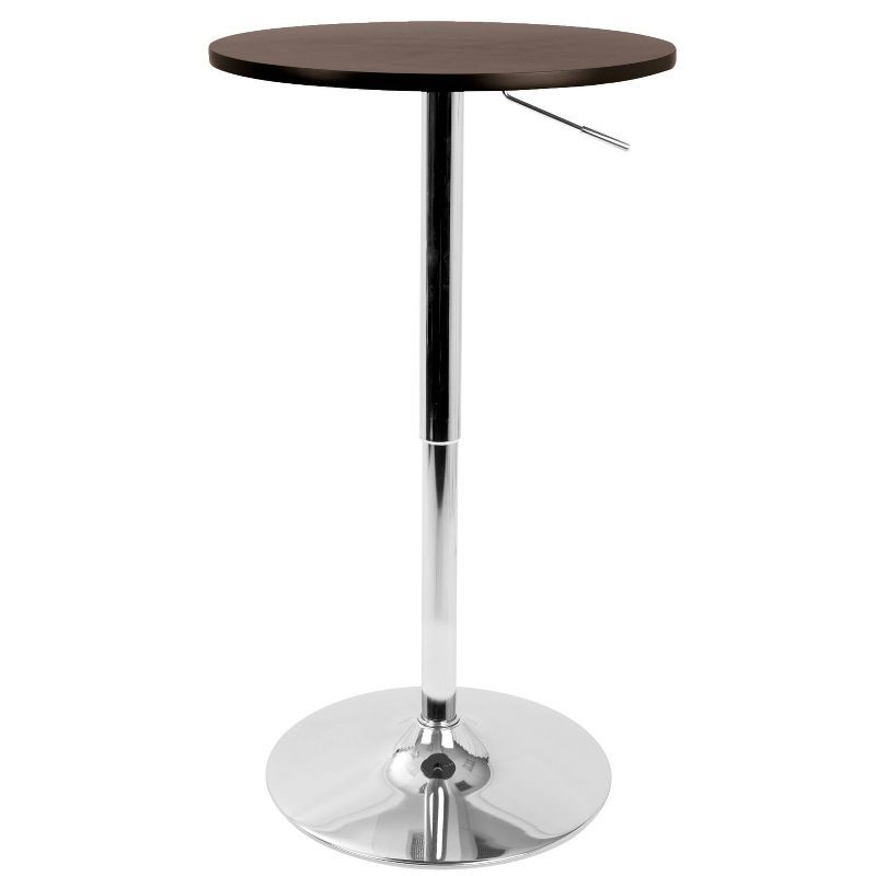 Adjustable Round Brown Wood Bar Height Table with Chrome Base