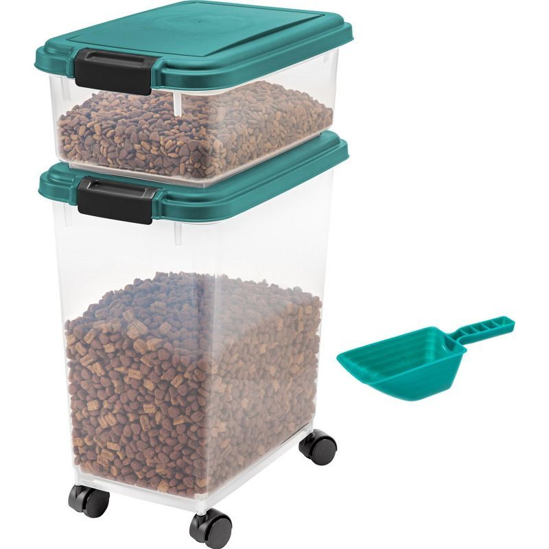 Green Airtight Plastic Pet Food Storage Container Combo with Scoop