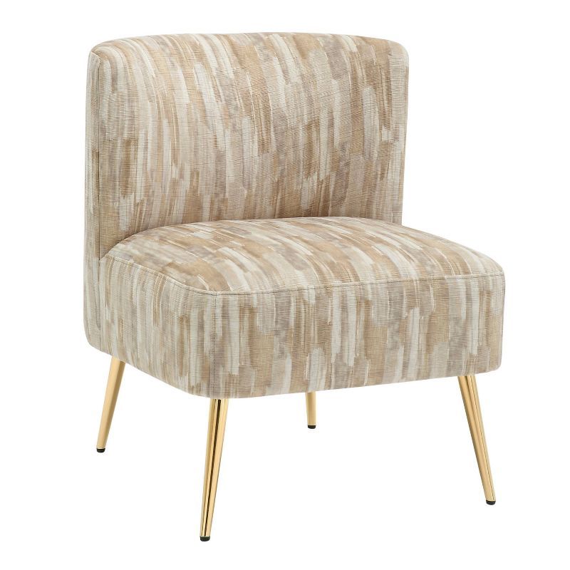 Contemporary Light Brown Slipper Chair with Gold Metal Legs