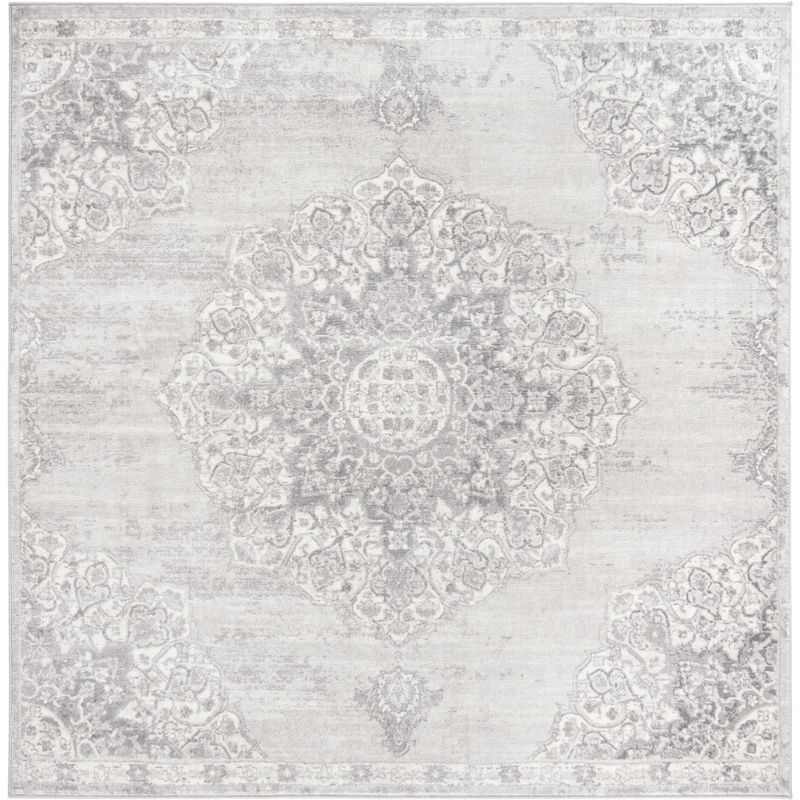 Elegant Gray Square Synthetic 9' x 9' Stain-Resistant Area Rug