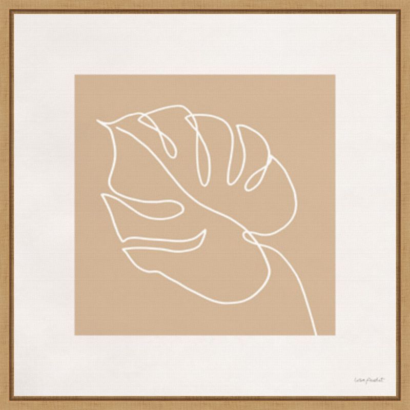 Beige and White Abstract Leaf Canvas Print in Wood Frame