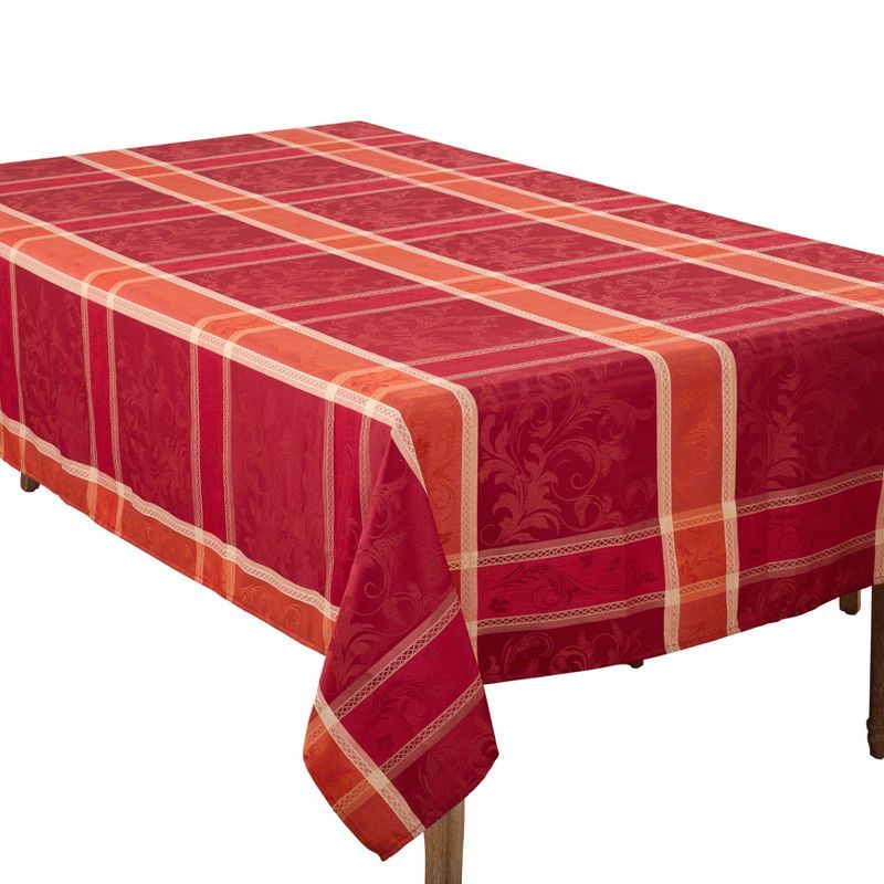 Autumn Plaid Rectangular Fabric Tablecloth in Red and Orange