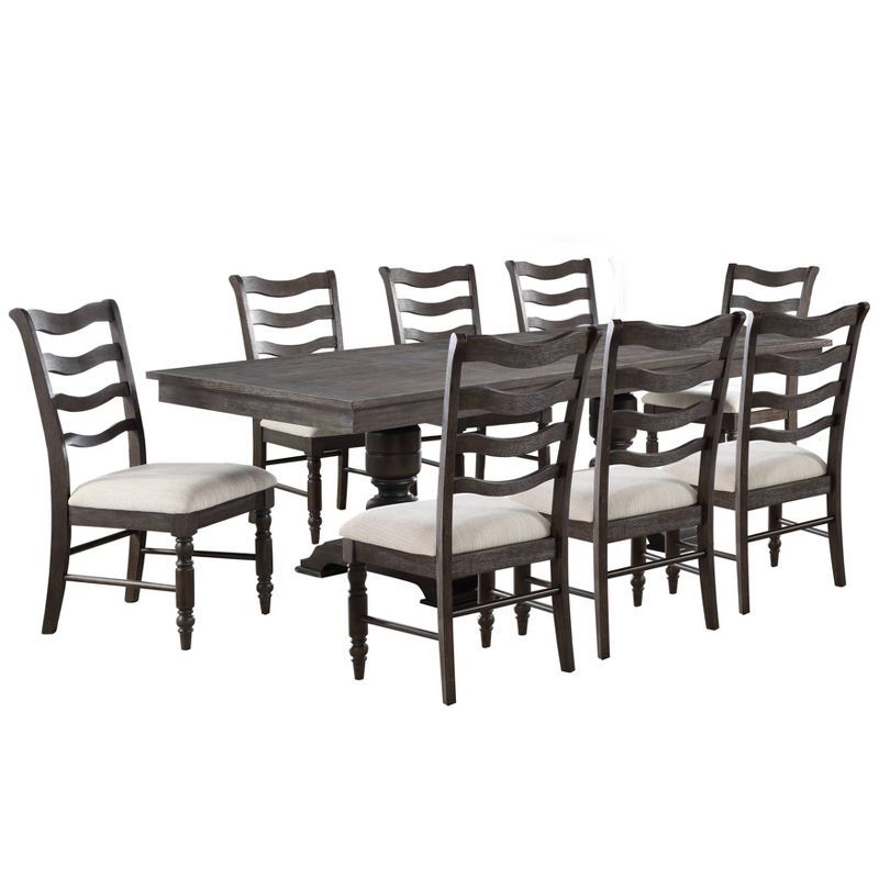 Hutchins Washed Espresso 9-Piece Dining Set with Ladder Back Chairs