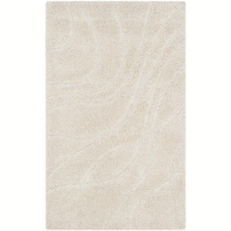 Creme Elegance 39" Round Hand-Knotted Shag Rug